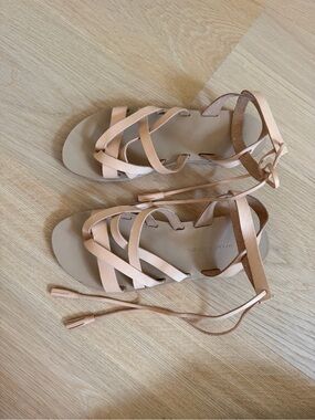 Valia Gabriel Women's Nude Leather Lace-Up Sandals